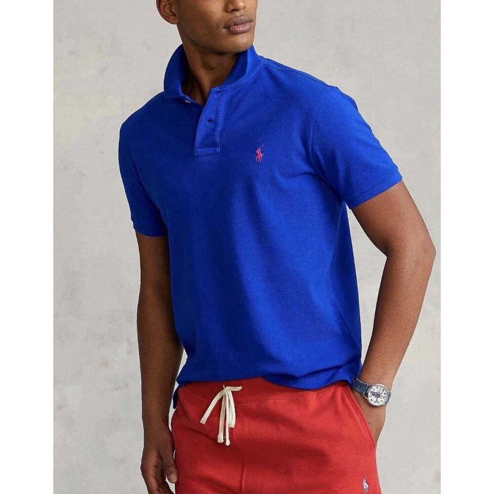POLO RALPH LAUREN Men’s  Sz XXL CUSTOM Polo SHIRT -- BLUE MESH PIQUE -PINK PONY